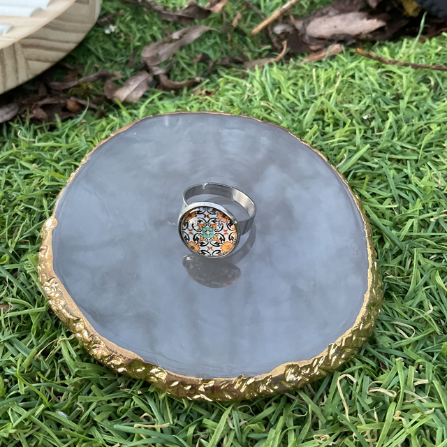 Adjustable glass dome ring. Colourful design. Handmade.