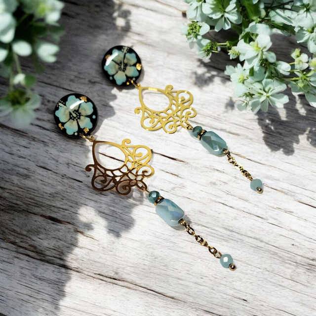 Boucles d'oreilles Flora bleu turquoise