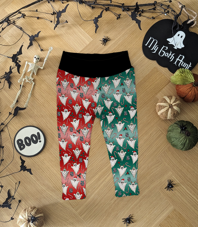 Christmas Red and Green Ghosts Childrens Leggings