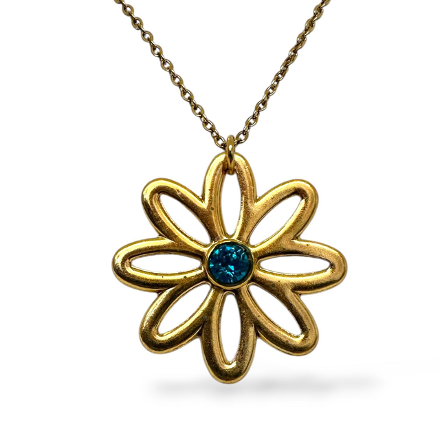 Kette FLOWERS SMALL Petrol, vergoldet