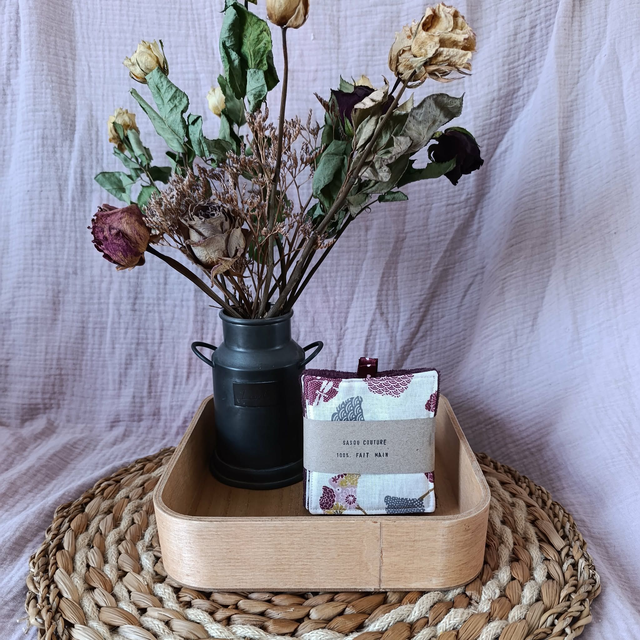 5 Cotons Lavables Feuilles de Ginkgo Vieux Rose