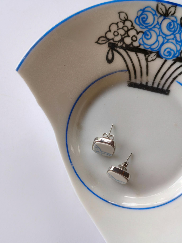 Boucles d&#039;oreilles carrées - faïence - style vintage no.4