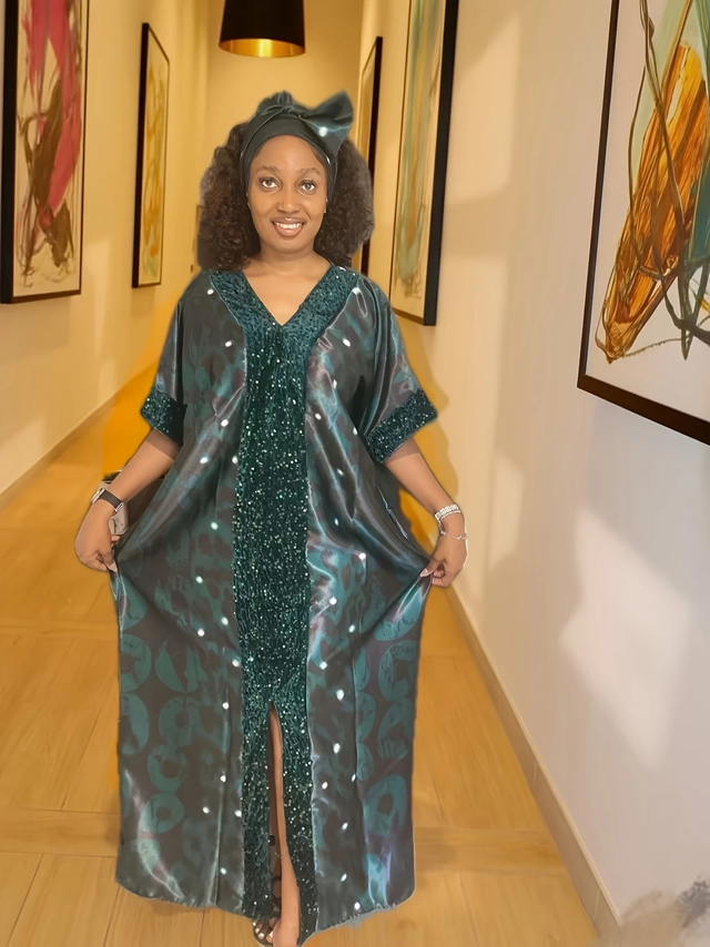 Women Elegant Sequin-Trim V-Neck Maxi Dress