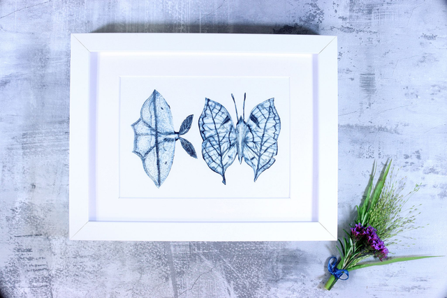 Drypoint Print: Blood Vein Moth &amp; Oak Leaf Butterfly