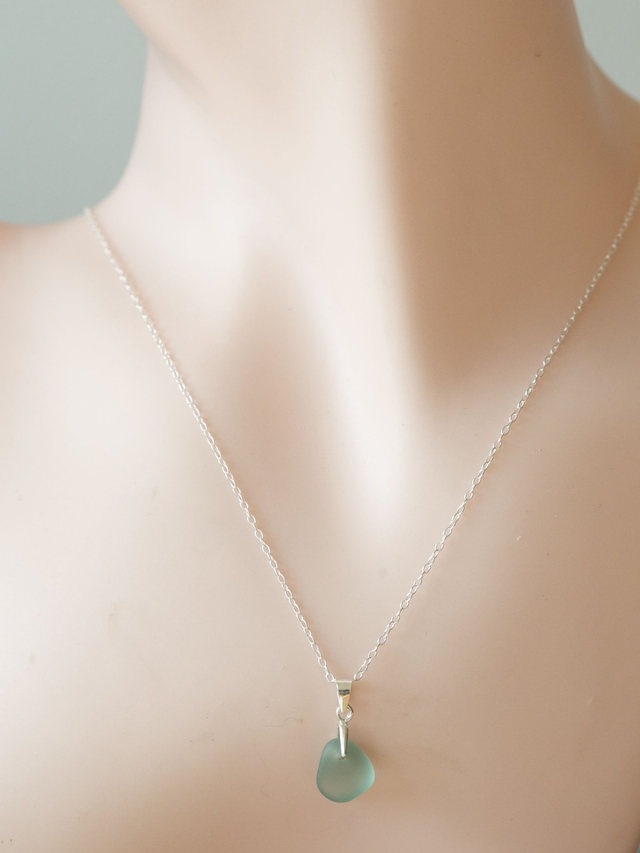 Sterling silver dainty sea glass pendant necklaces