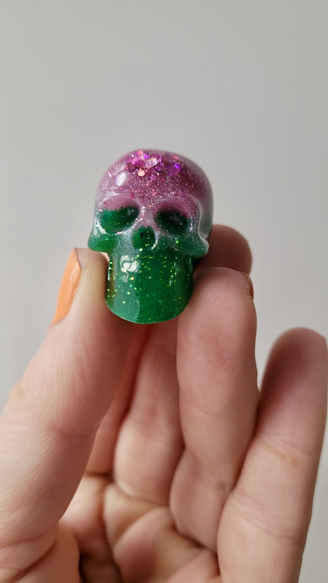 Skull Ornament - Mini - Pink and Green Glitter