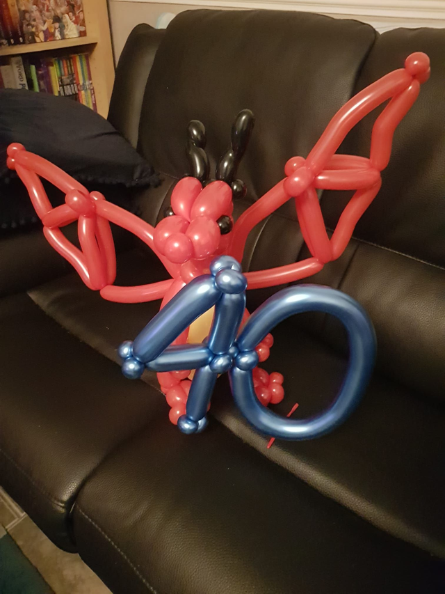 Number Forty (40th) Dragon Balloon Sculpture - Red &amp; Blue