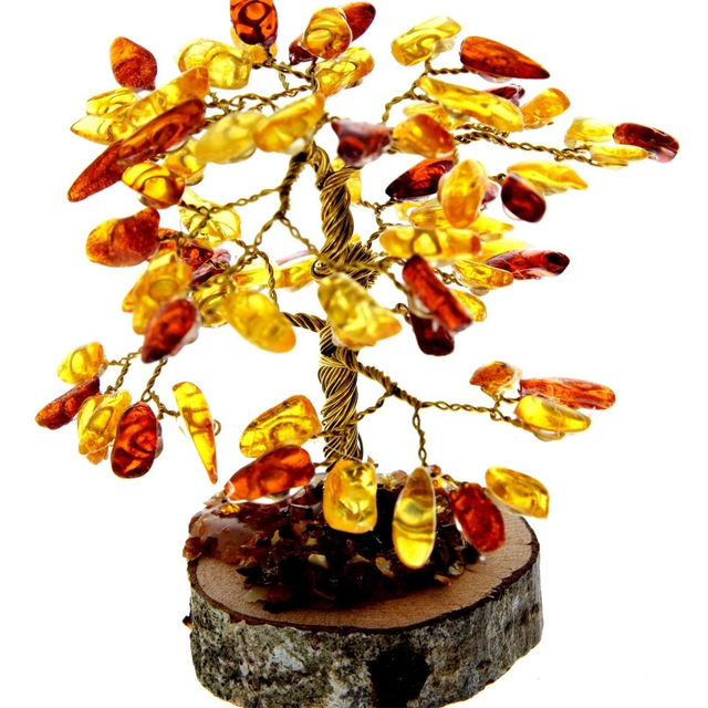 Genuine Baltic Amber Tree of Life Ornament – 11cm, 75 Amber Leaves