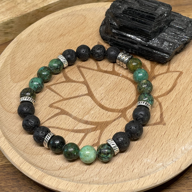 🌑 🌍 Bracelet Pierre de lave et Turquoise africaine