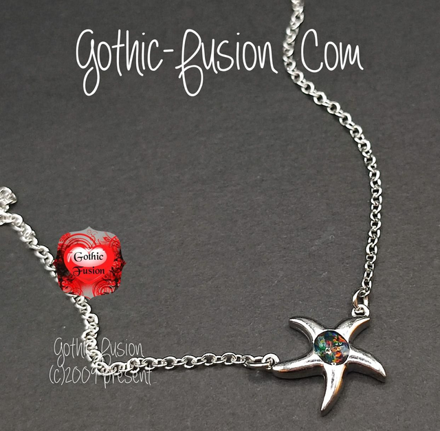 Star Fish Necklace with Crushed Fire Opal 