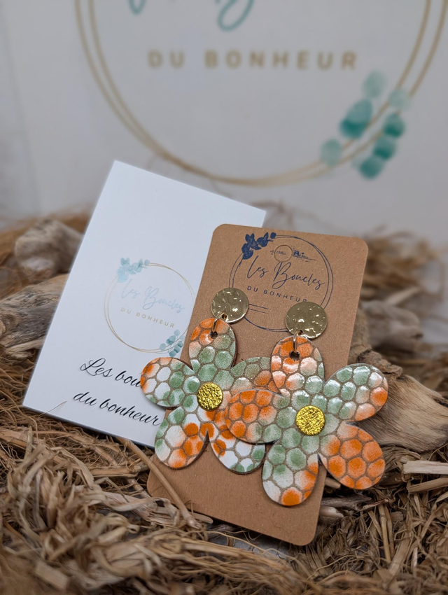 Boucles d'oreilles Baby Marguerite orange vert bm101
