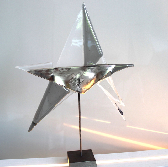 o11 Glas-Stern .  versilbert / o/ 25 cm / Höhe 30 cm