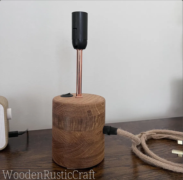 Round Hand-Turned Oak Lamp | Farmhouse Style