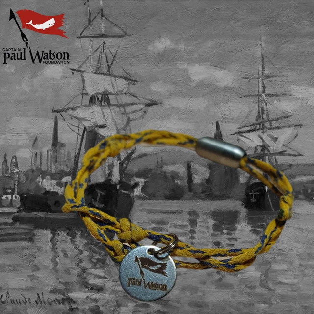 Fischernetz-Armband gelb-blau (dreireihig) mit CPWF-Anhänger