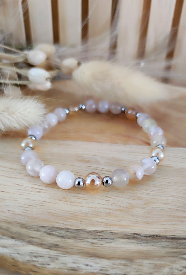 Bracelet Agate Cerise et Quartz Aura