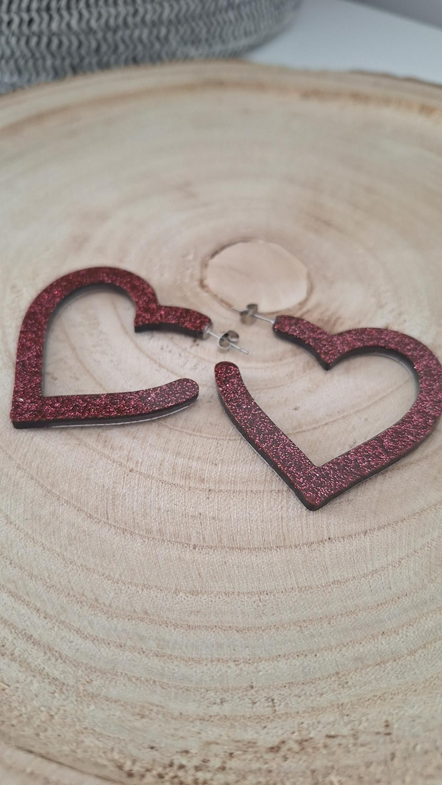 Créoles cœurs noires et paillettes roses