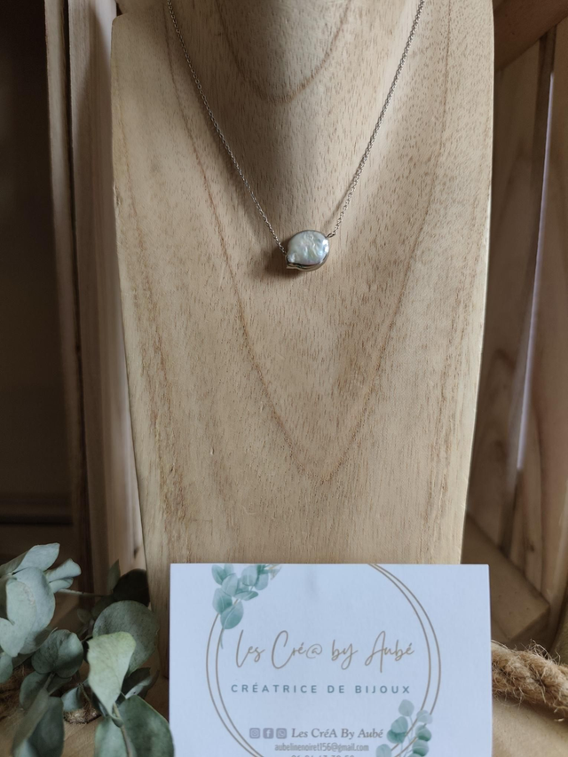 COLLIER ACIER INOXYDABLE ARGENT/ NACRE 0000609