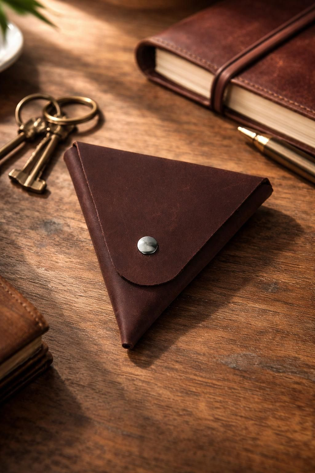 ✨️ PROMO ✨️ Porte-monnaie en cuir triangle - Marron 