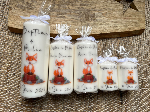 Bougie baptême personnalisée Renard