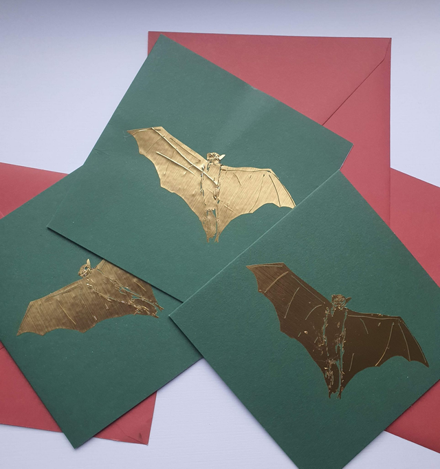 Gold Bat Greeting Cards- Pack of 3