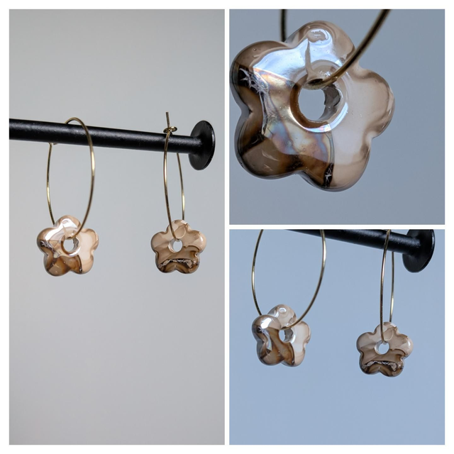 Créoles céramique aux jolis reflets de brun acier inoxydable doré -sans nickel pièce unique 