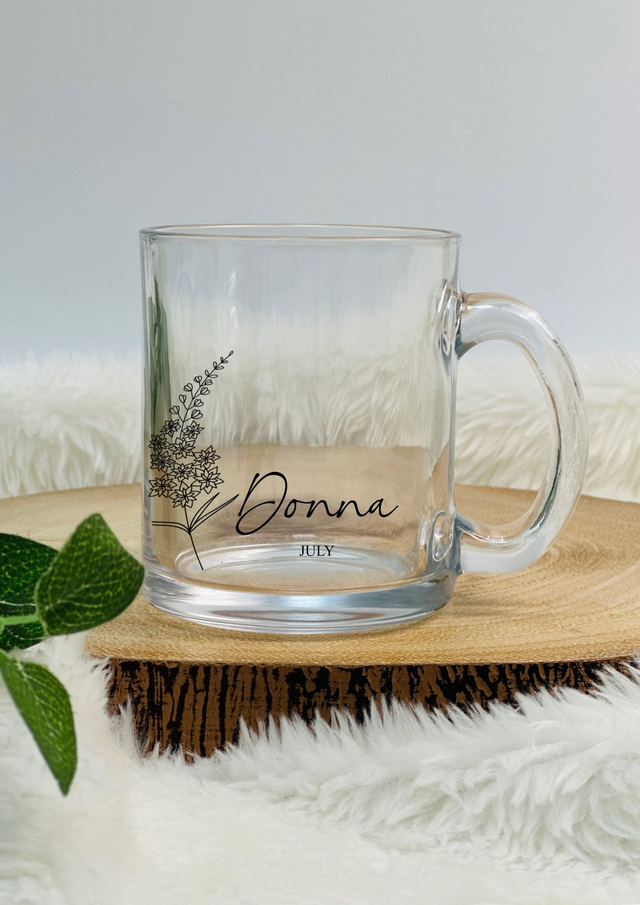 Personalised Birth Month Flower Glass Mug