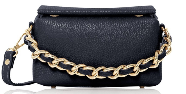 Clutch Handbag with Shoulder Strap (Navy Italian Leather)
