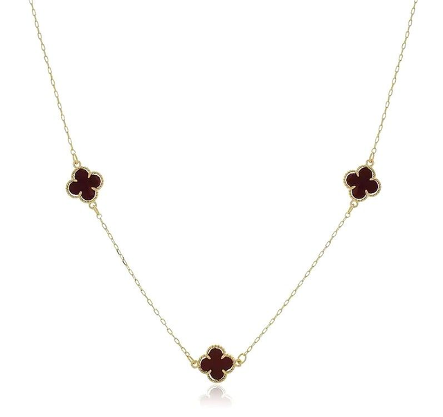 Colar Trevo 3x Preto - Ouro