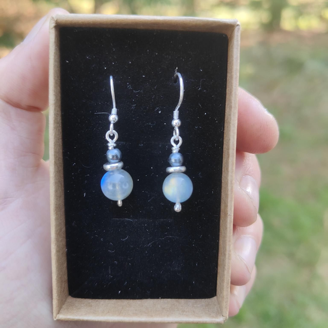 Boucles d'oreilles "Harmonie" Double : Labradorite et Hématite