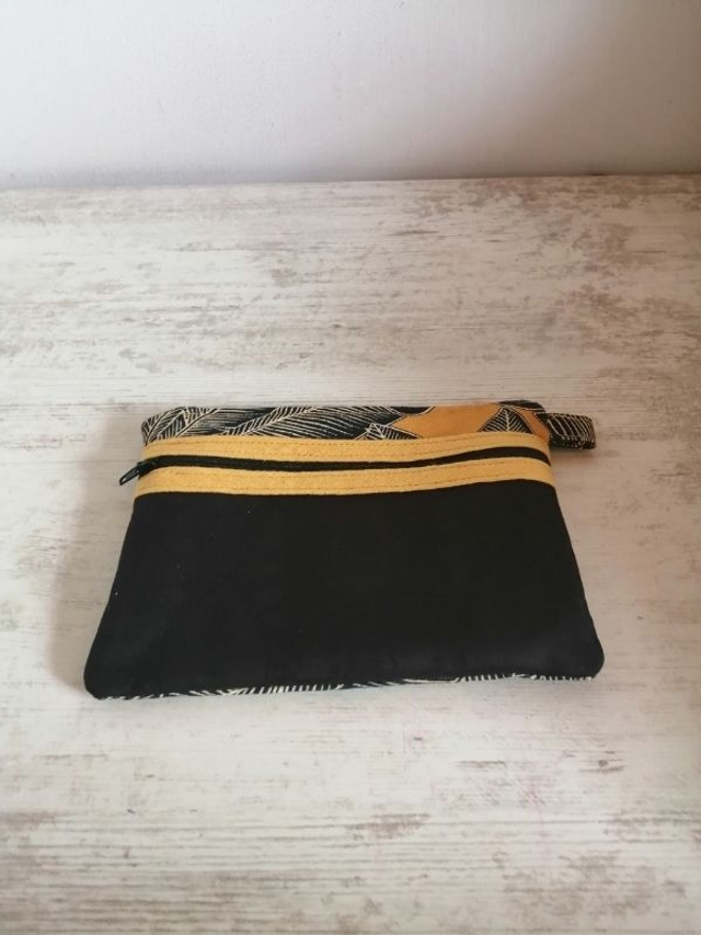 Pochette de rangement en lin à double fermeture