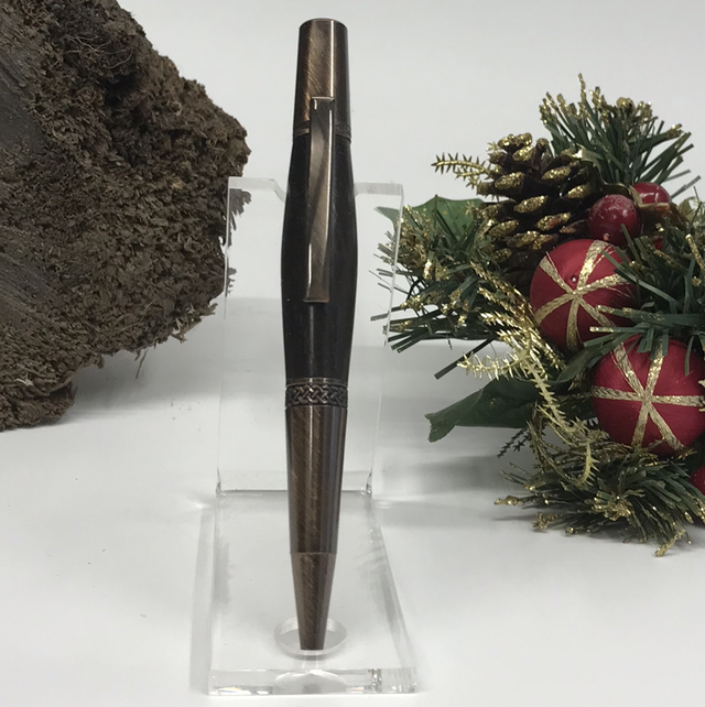 Irish Bog Oak Serra Pen (Antique Bronze) with Celtic Knot band