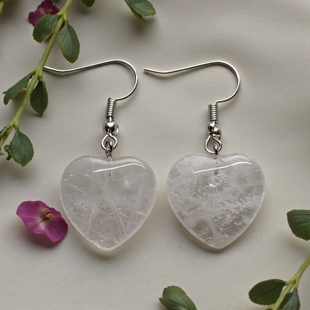 Boucles d'oreilles Cœur en Cristal de Roche 