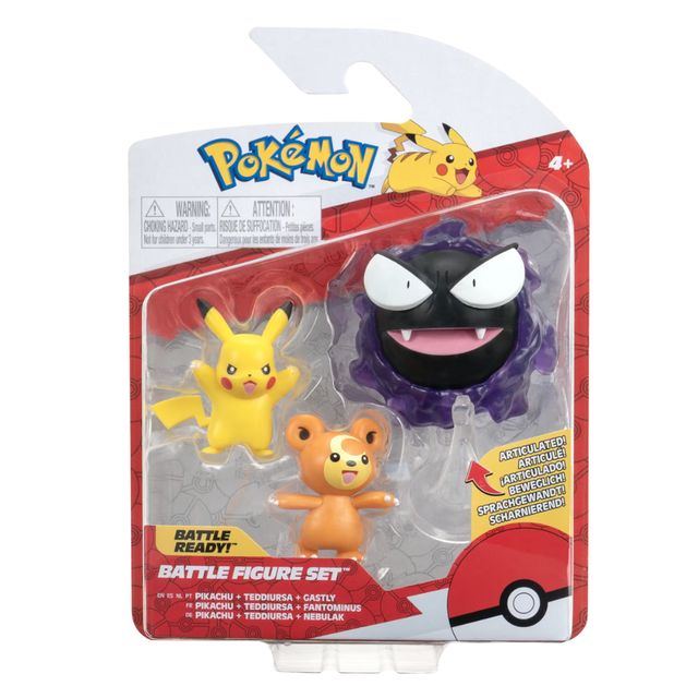 Pokémon Battle Figure Set: Pikachu + Teddiursa + Gastly