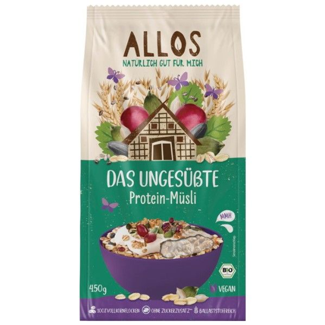 Allos Das ungesüßte Protein Müsli 450g Packung