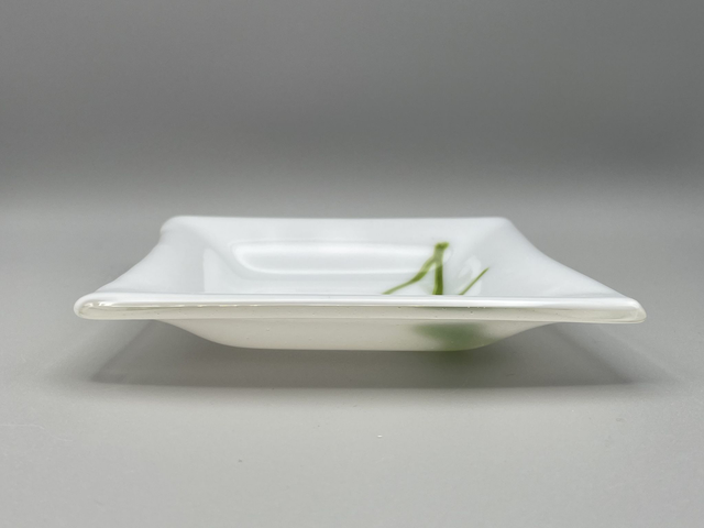 White Decorative Dish with Green Abstract Design