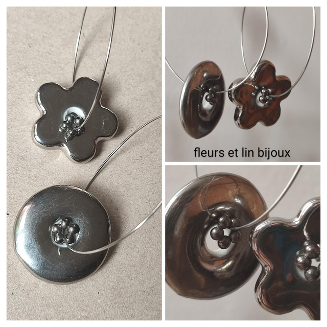 Créoles asymétriques argent en céramique, acier inoxydable argenté -sans nickel -piece unique 