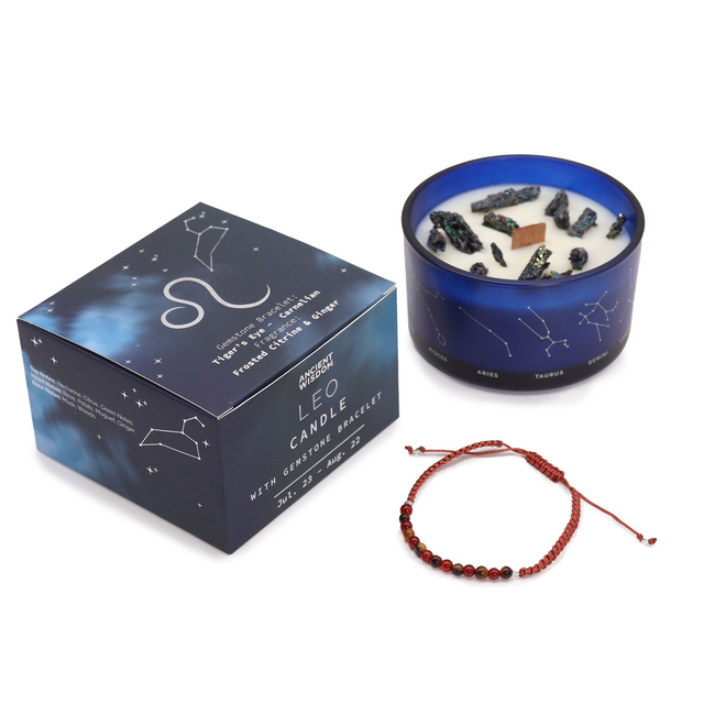 Bougie de Cristal du Zodiaque avec Bracelet - Lion