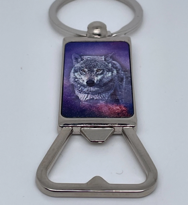 Cosmic White Grey Wolf in Space  Bottle Opener Metal  Gift Key Ring Tag