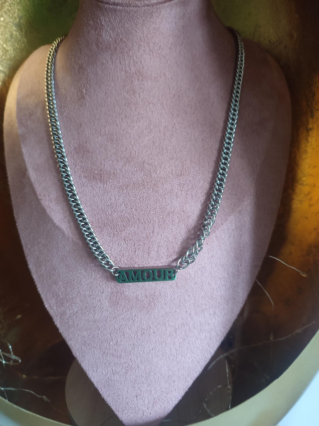 Collier long acier inoxydable Amour argent 0000496