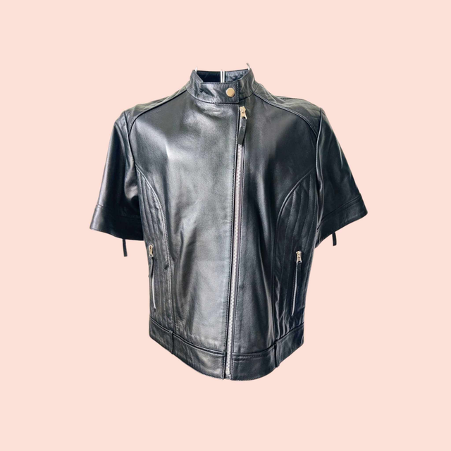 Veste cuir agneau manches courtes - T40