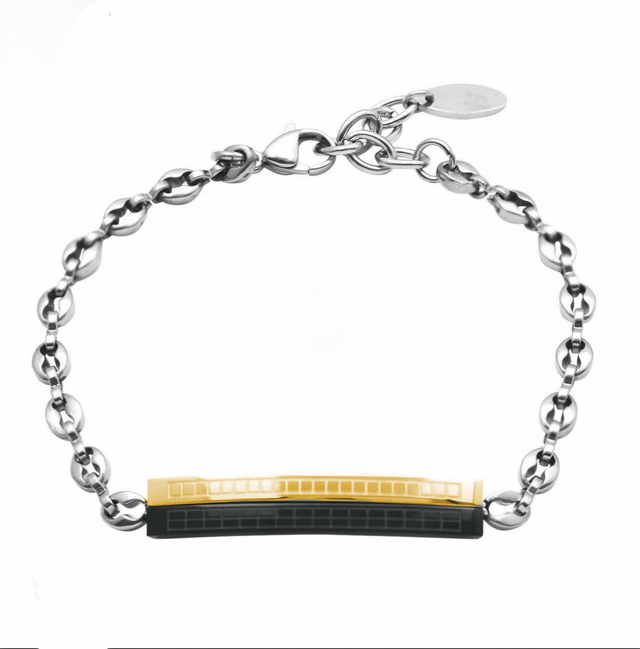 bracciale da uomo in acciaio con riporto dorato e ip nero