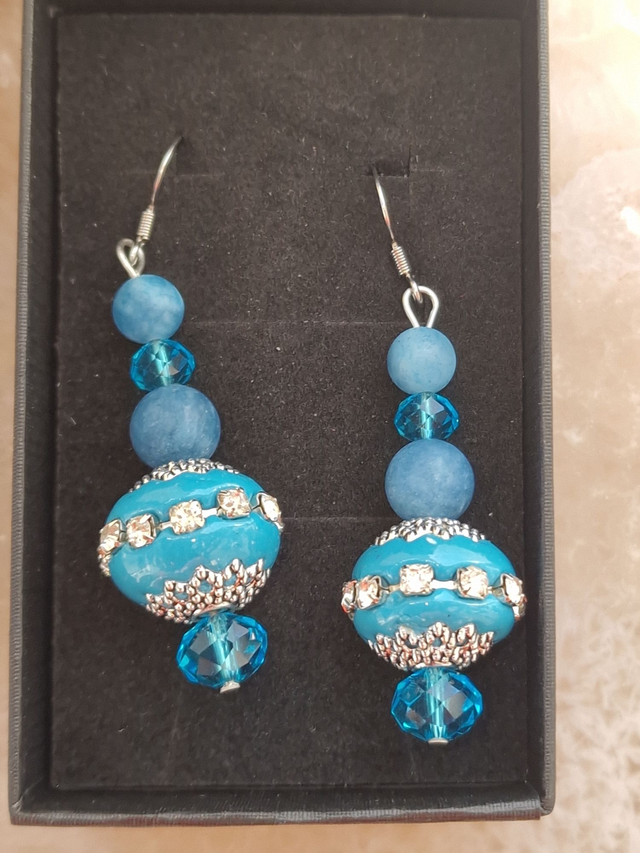 Boucles D'oreilles Acier Apatite Givré Bleu