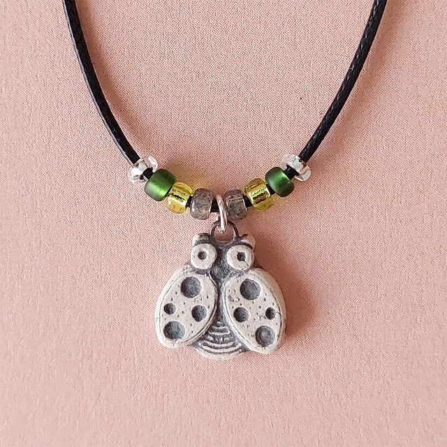 Funny ladybug necklace -  ladybug pendant - ladybug charm necklace - ceramic ladybug