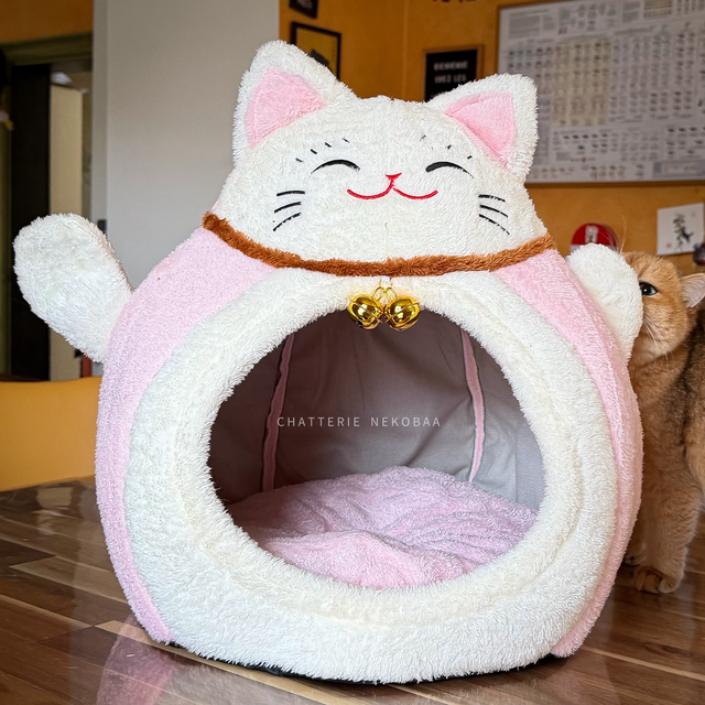 Dodo Maneki Neko rose, niche pour chat