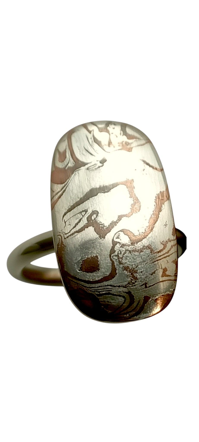 Silver ring with mokume gane top