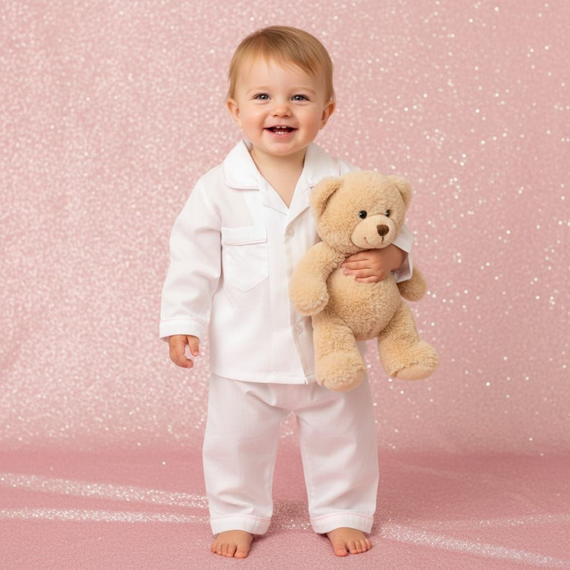 White/Pink Kids Cotton Pyjamas