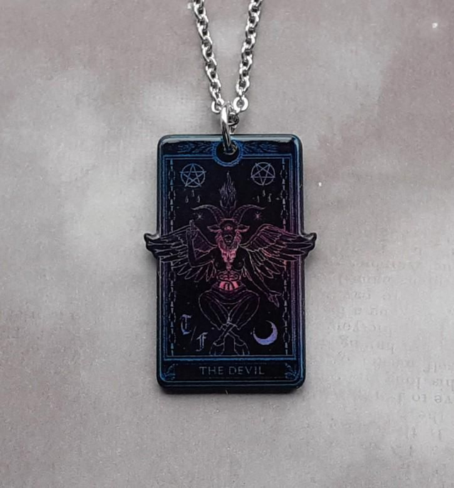 The Devil Tarot Card Necklace (Pink and Blue)