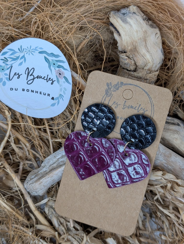 Boucles d&#039;oreilles Coeur ❤️  aubergine c1011
