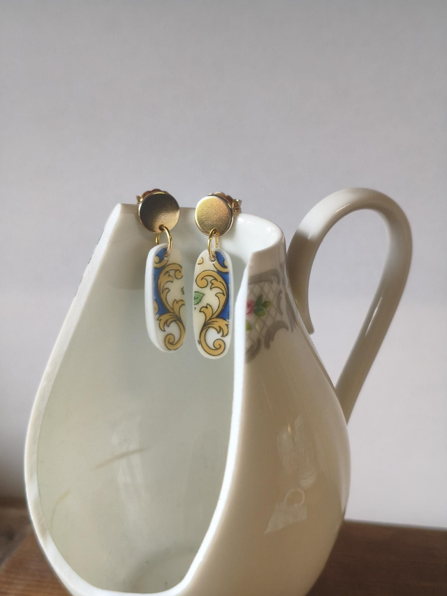 Boucles d'oreilles pendantes ovales - porcelaine de Limoges, Haviland | no.4