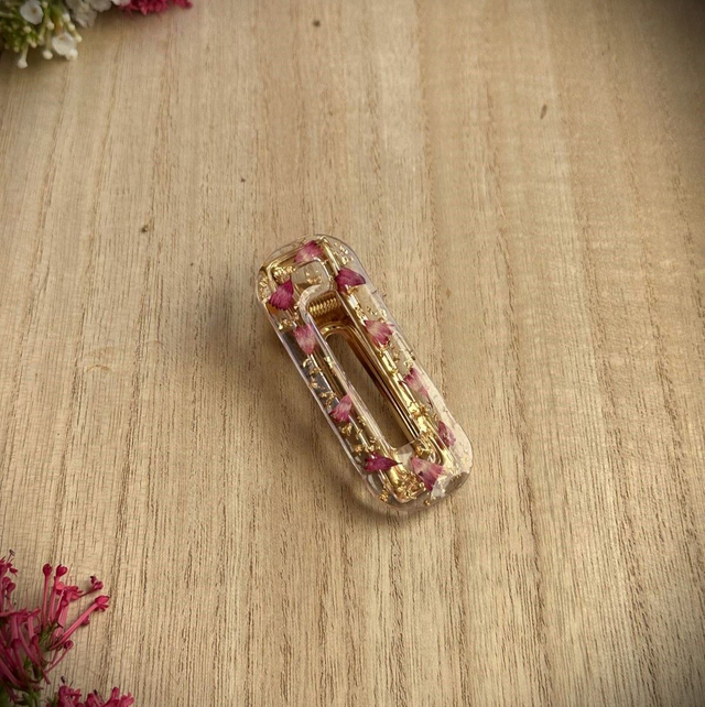 Barrette à cheveux - Rose foncé et or (rectangulaire)